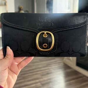 Coach Black Wallet with Gold Buckle
